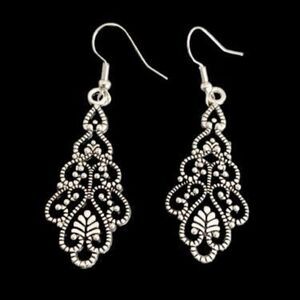 Handcrafted Silver Filigree Scroll Chandelier Earrings – Long Drop, Elegant Gift